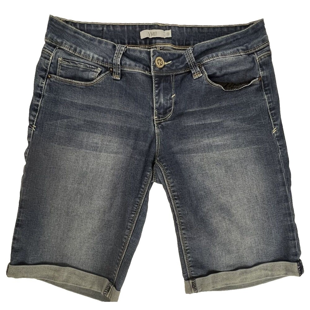 YMI Juniors Medium Wash 5 Pocket Low Rise Blue Denim Jean Shorts Size 9